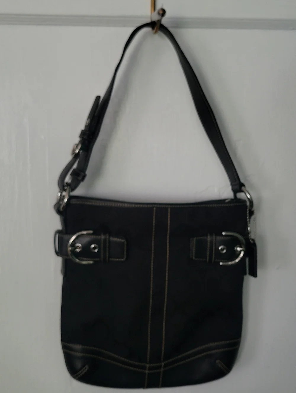 Coach Black Canvas Hobo with Leather Logo Patch Slim Jacquard #3577